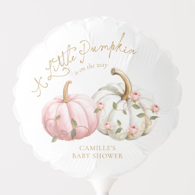 Fall Pink Pumpkin Girl Baby Shower Balloon (Front)