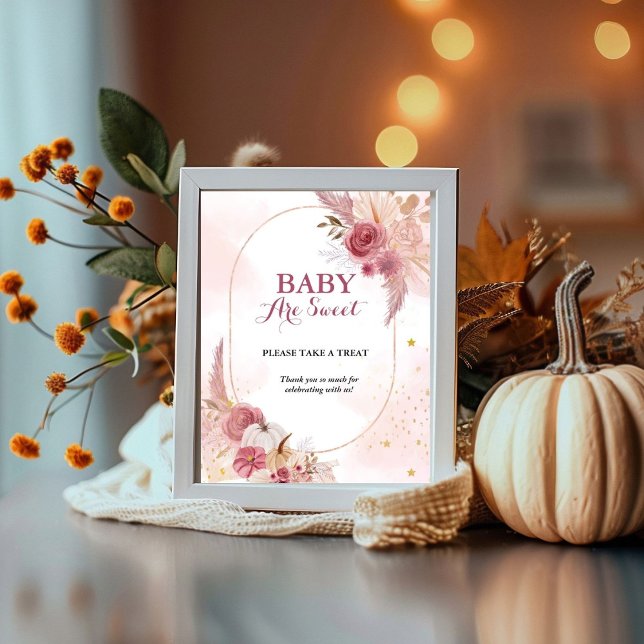 Fall Pink Pumpkin Girl  baby shower Favor sign (Creator Uploaded)