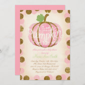 Fall Pink pumpkin glitter Vintage baby shower Invitation (Front/Back)