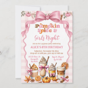 Fall Pink Pumpkin Pajamas Party Birthday Invitation