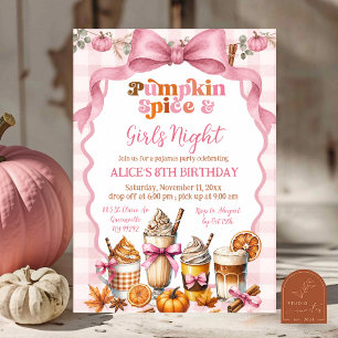 Fall Pink Pumpkin Pajamas Party Birthday Invitation