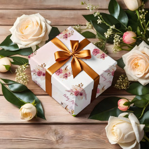 Fall pink Pumpkin Pampas Grass girl Baby Shower Wrapping Paper