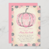 Fall Pink pumpkin sliver glitter Vintage baby Invitation (Front/Back)