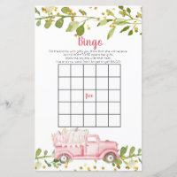 Fall Pink Pumpkin Truck Baby Shower Bingo Game