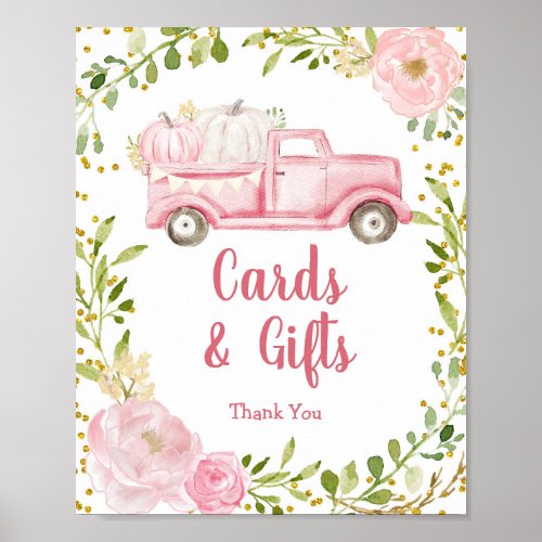 Fall Pink Pumpkin Truck Cards and Gifts Sign