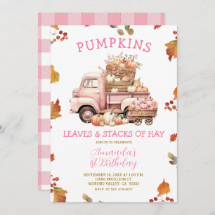 Fall Pink Pumpkin Truck Girl 1st Birthday Autumn Invitation