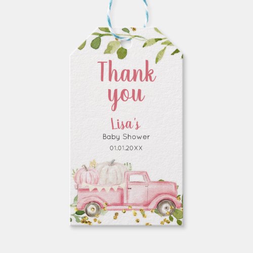 Fall Pink Pumpkin Truck Thank You Tag Gift Tags
