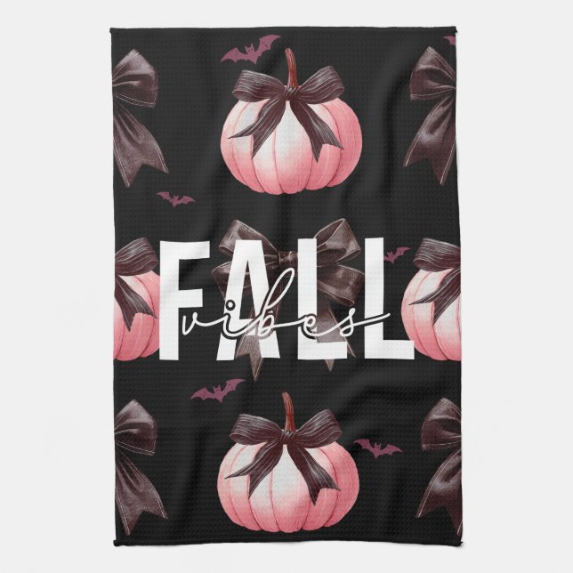 Fall Pink Pumpkins Pattern  Kitchen Towel (Vertical)