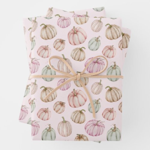 Fall Pink Pumpkins Wrapping Paper Sheets
