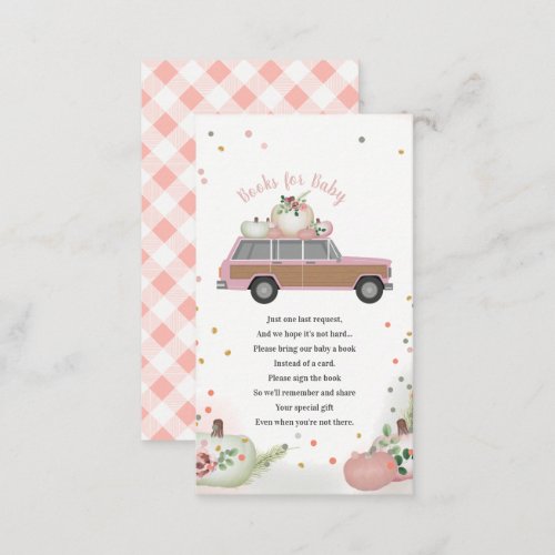 Fall Pink Truck Pumpkin Baby Shower Book Request Enclosure Card