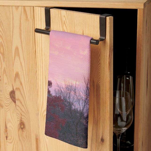 Fall Pink Yellow Sunset Over Trees  Kitchen Towel (Thirds Fold)