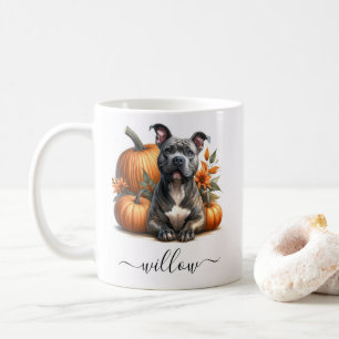 Fall Pitbull Dog Mug with Personalized Name