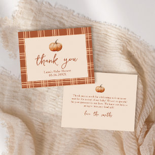 Fall Plaid A Little Pumpkin Baby Shower Flat Thank You Card