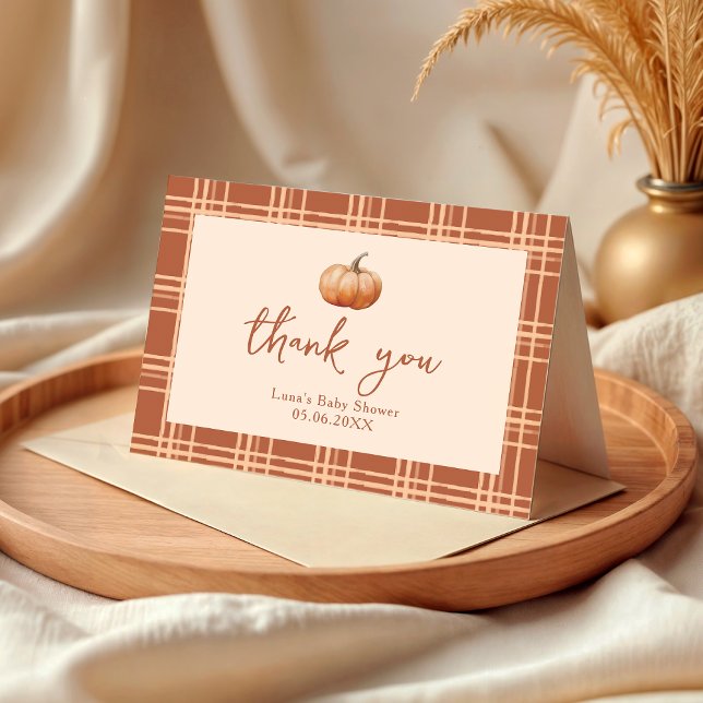 Fall Plaid A Little Pumpkin Baby Shower Folded Thank You Card (Creator Uploaded)