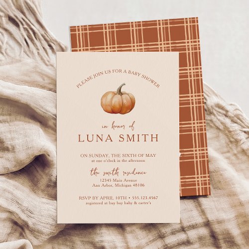 Fall Plaid A Little Pumpkin Baby Shower Invitation