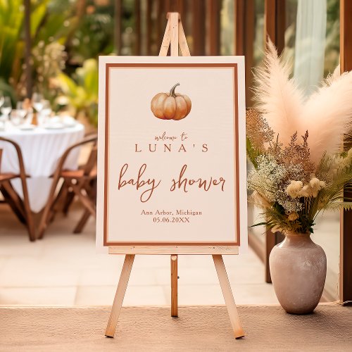 Fall Plaid A Little Pumpkin Baby Shower Welcome Foam Board