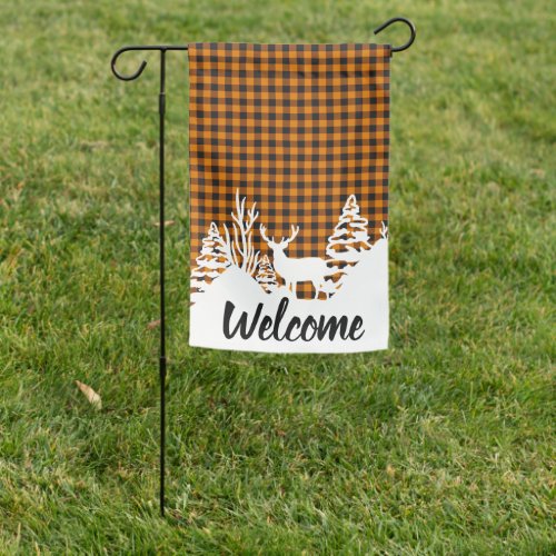 Fall plaid and mountains garden flag