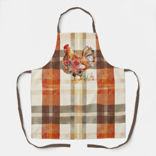 Fall Plaid apron with Colorful Rooster Design