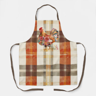 Fall Plaid apron with Colorful Rooster Design