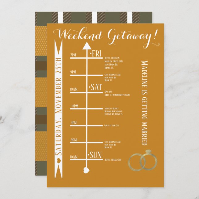 Fall Plaid Bachelorette Weekend Getaway Itinerary Invitation (Front/Back)