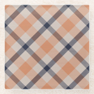 Fall plaid checkered autumn Thanksgiving Glass Coaster