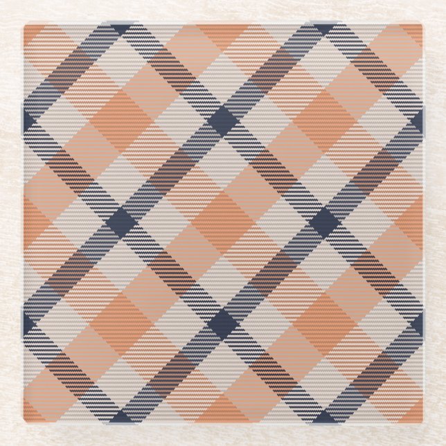 Fall plaid checkered autumn Thanksgiving Glass Coaster (Front)