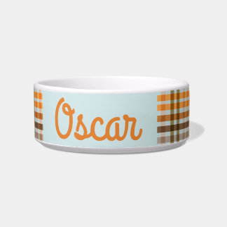 Fall Plaid Checkered Pattern Personalized Dog Bowl