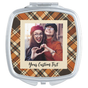 Fall Plaid Cottagecore Autumn Custom Photo Compact Mirror