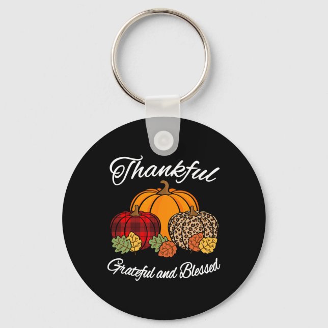Fall Plaid Leopard Pumpkin Autumn Thanksgiving Ble Keychain (Front)