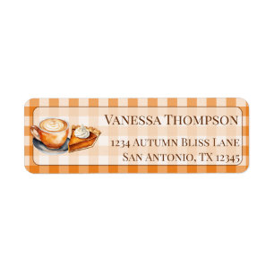 Fall Plaid Pumpkin Spice Latte Pie Return Address Label