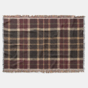 Fall Plaid Walnut Brown And Burgundy Harvest Throw Blanket