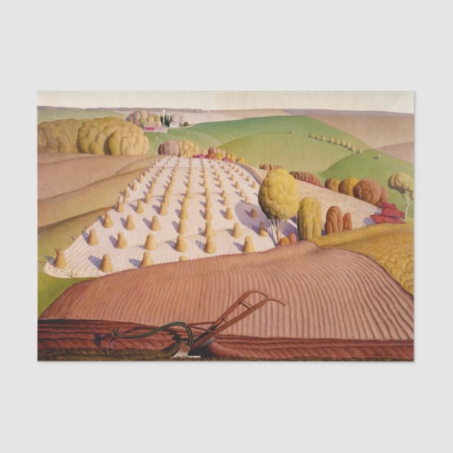 Fall Plowing, 1931 by Grant Wood Tissue Paper (Front)