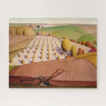 Fall Plowing by Grant Wood Jigsaw Puzzle<br><div class="desc">Grant Wood - Fall Plowing,  1931.
Grant DeVolson Wood was an American painter best known for his paintings depicting the rural American Midwes,  particularly American Gothic (1930),  which has become an iconic example of 20th-century American art.</div>