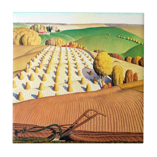 Fall Plowing, fine art American painting Ceramic Tile (Front)