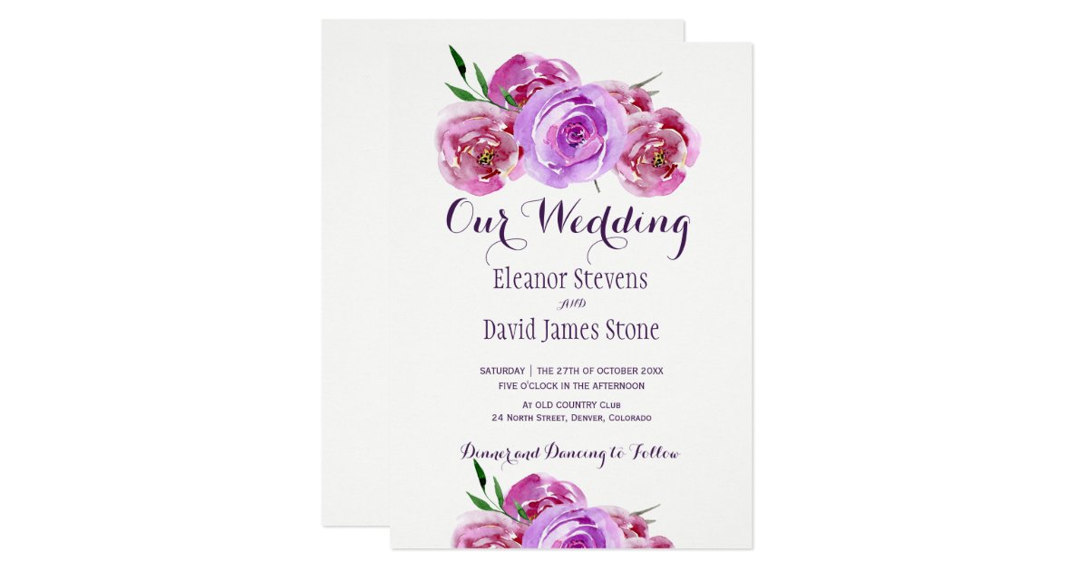 Fall Plum Blush Pink Lilac Bouquet Chic Wedding Invitation Zazzle Com