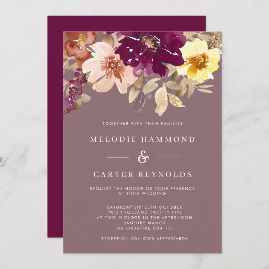 Fall Plum Watercolor Floral Wedding Invitation | Zazzle.com