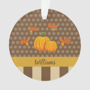 Fall Polka Dot Pumpkin with Family Name Christmas Ornament