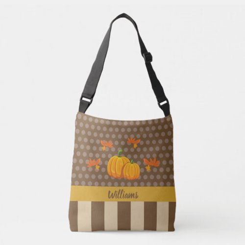 Fall Polka Dot Pumpkin with Family Name Crossbody Bag