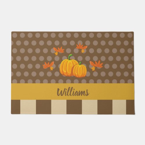 Fall Polka Dot Pumpkin with Family Name Doormat