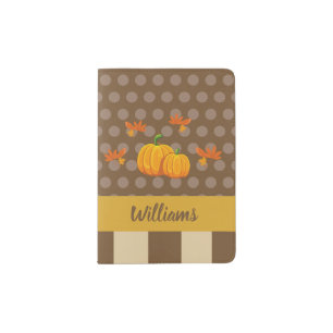 Fall Polka Dot Pumpkin with Family Name Passport Holder