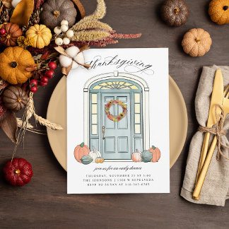 Fall Porch Front Door Thanksgiving Dinner Invitation