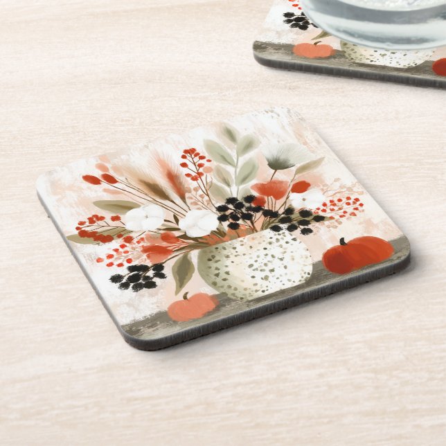 Fall Posy and Rust Speckled Pot Beverage Coaster (Left Side)