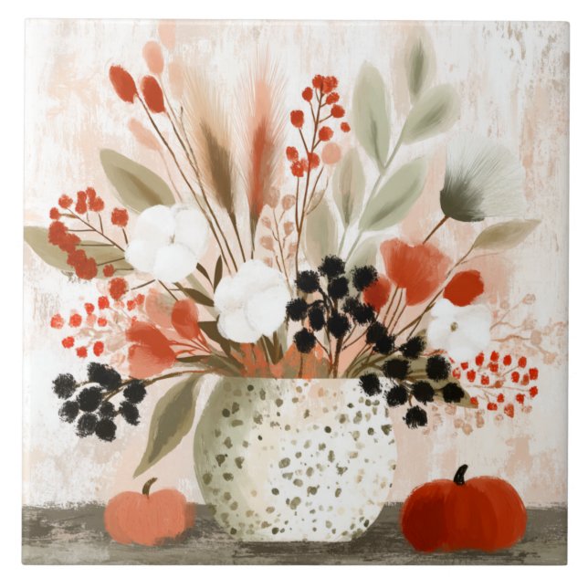 Fall Posy and Rust Speckled Pot Ceramic Tile (Front)