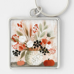 Fall Posy and Rust Speckled Pot Keychain