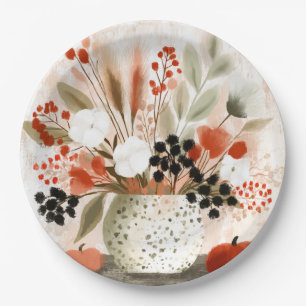 Fall Posy and Rust Speckled Pot Paper Plates