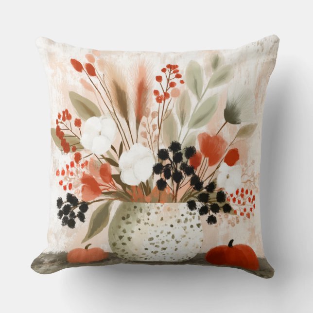 Fall Posy and Rust Speckled Pot Throw Pillow (Front)