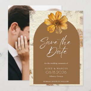 Fall Pressed Flower Photo Wedding Save The Date