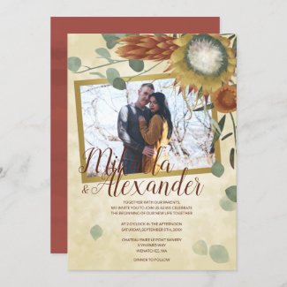 Fall Protea Flowers Wedding Invitation