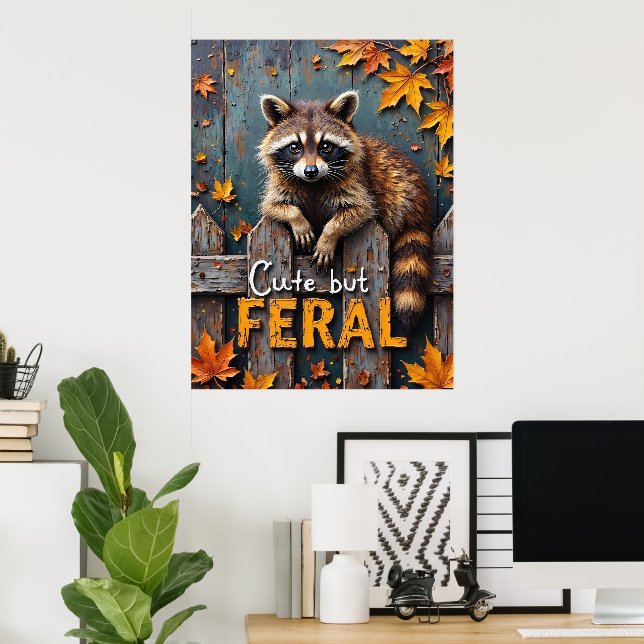 Fall Prowler: Raccoon on Weathered Fence Poster (Home Office)