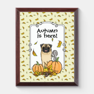 Fall Pug Dog (fawn) Pumpkins Leaves Cute Award Plaque